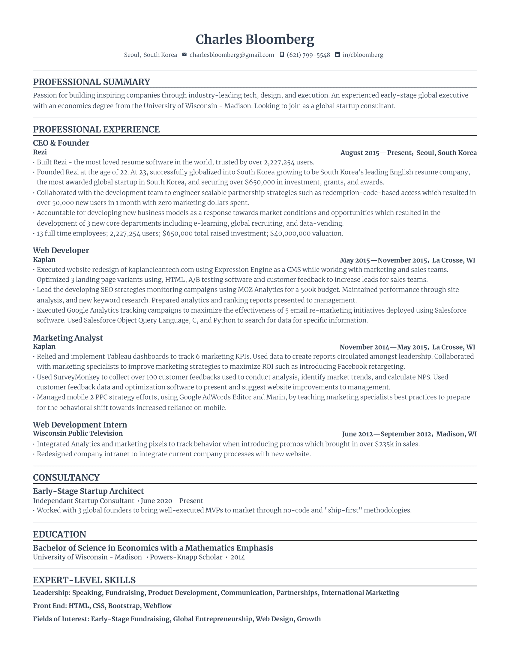 Standard resume template preview