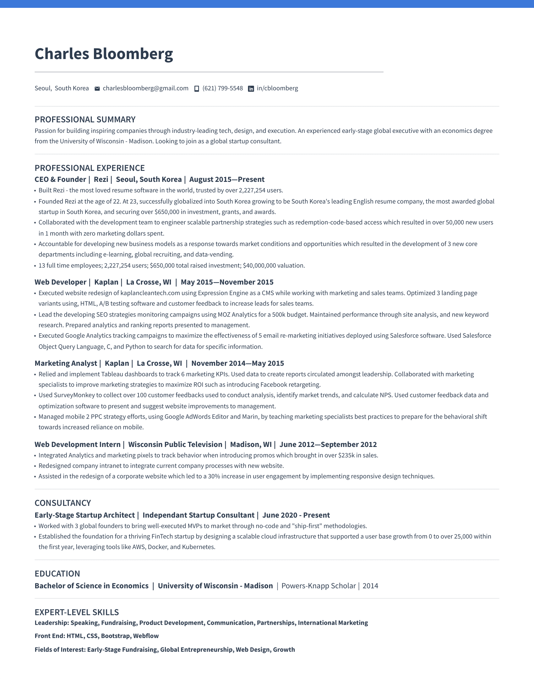 Bold resume template preview