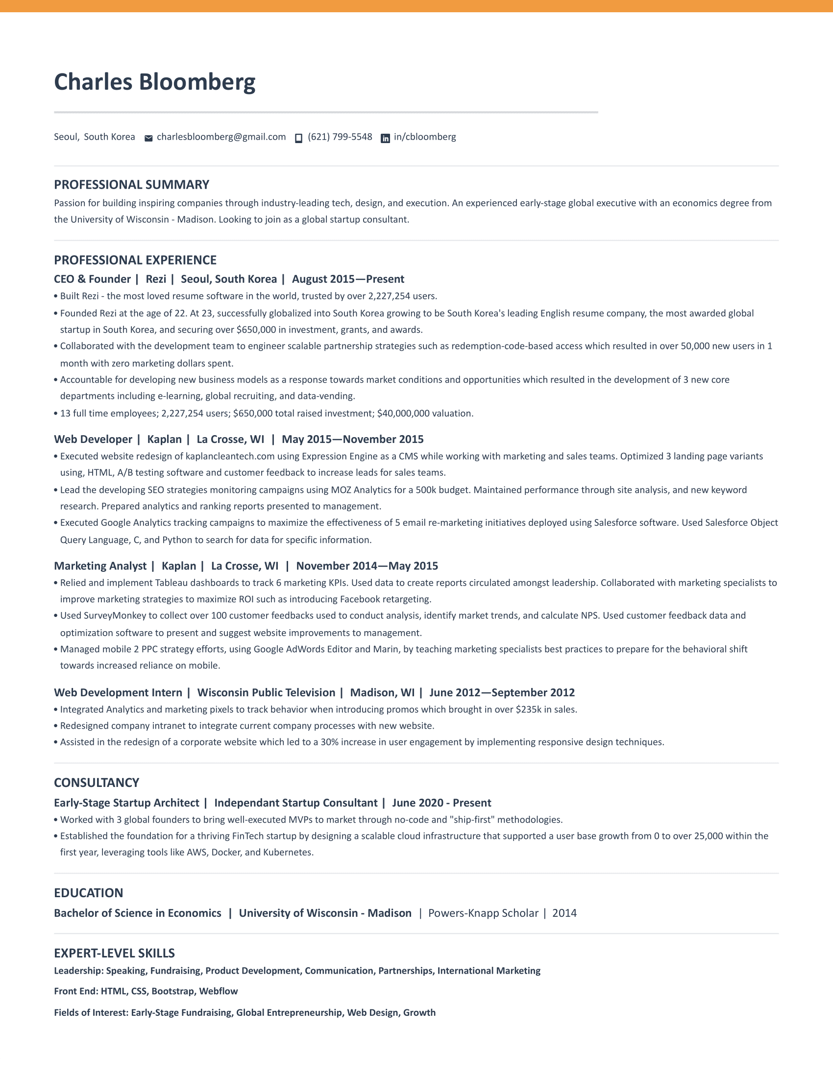 Bright resume template preview