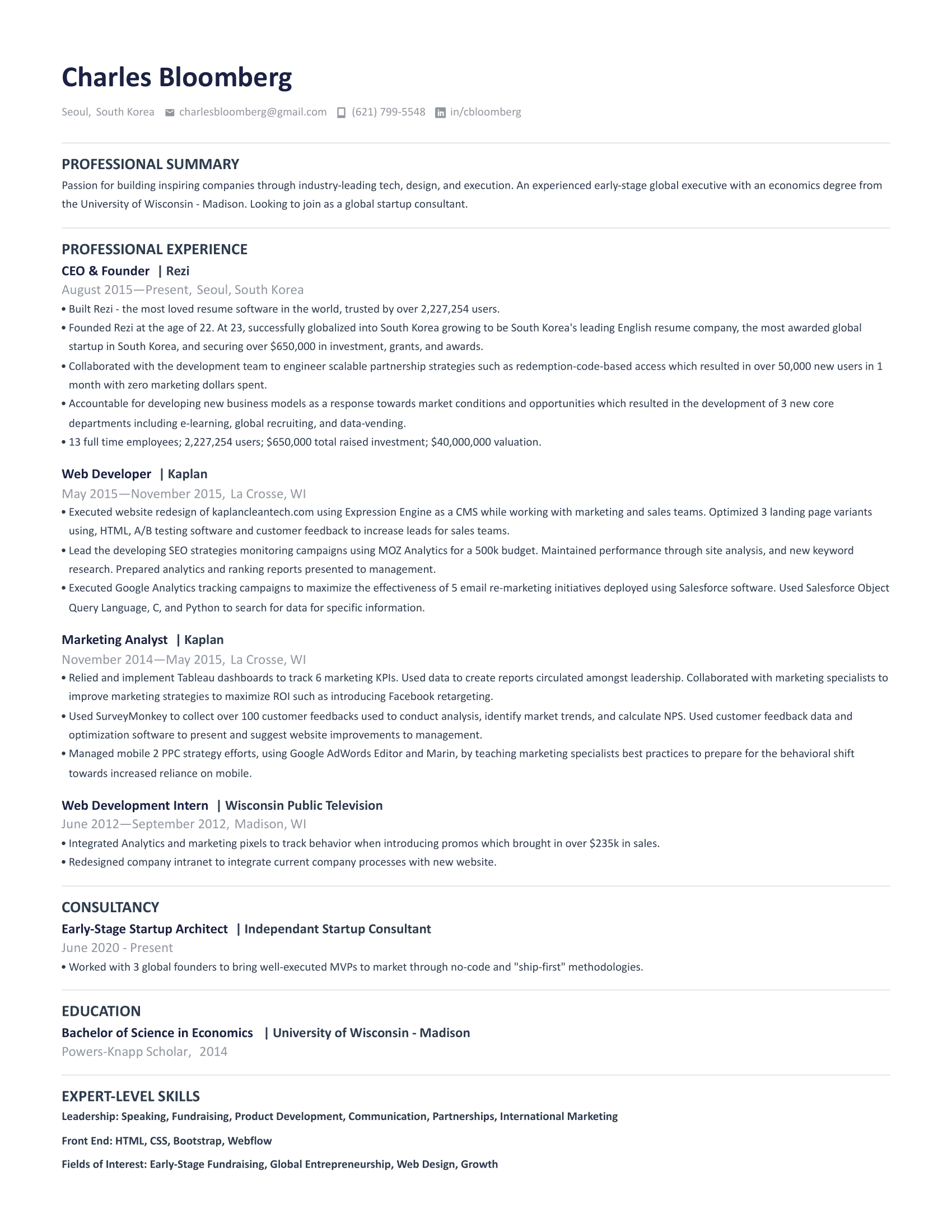 Smart resume template preview