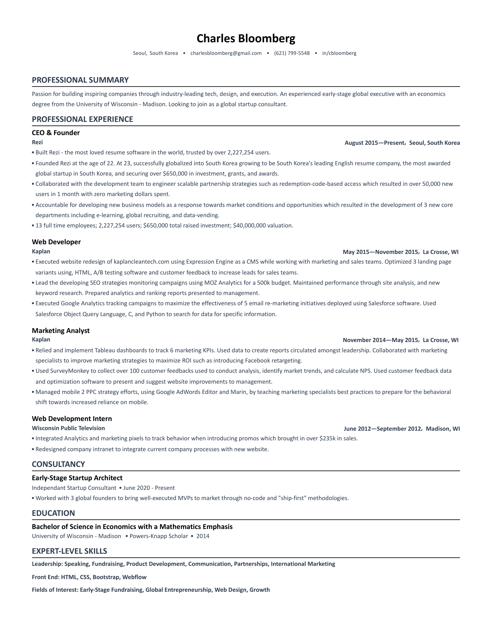 Minimalist resume template preview