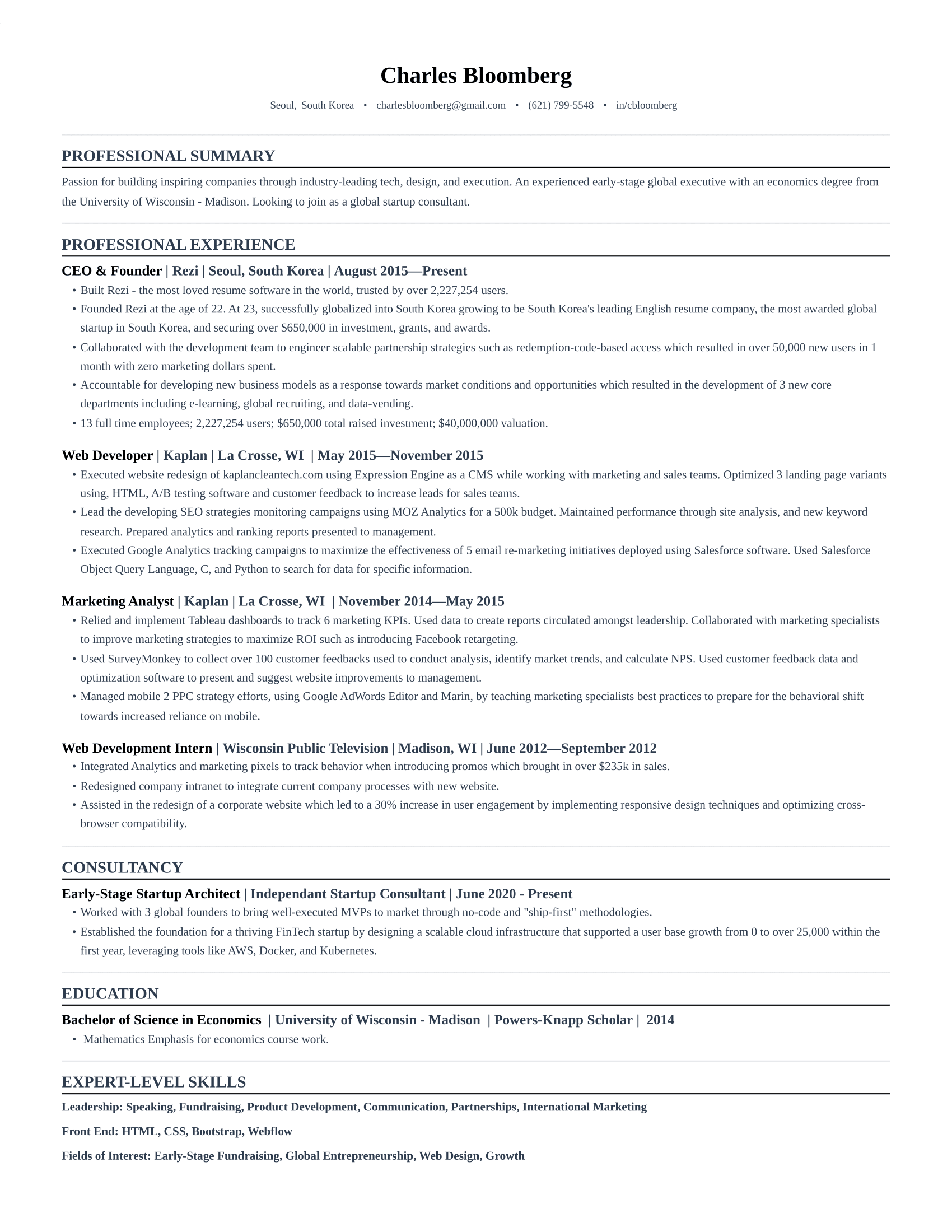 Structured resume template preview